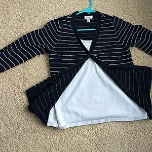 Black and White Sweater with Sewn-in Undershirt